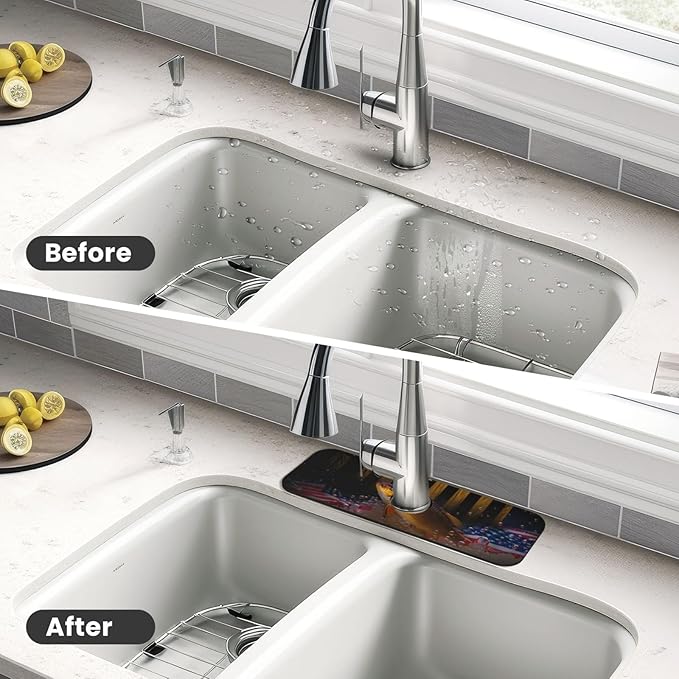 Wood American Flag Fish Kitchen sink faucet pad, strong water absorption