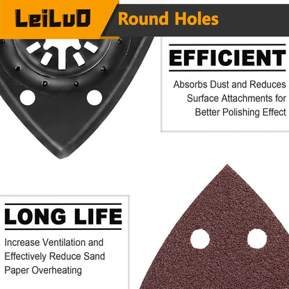 LEILUO 127 Pcs Multi Tool Sanding Pad Kit 2Pcs 3-1/2 Inch Triangle Sanding Pads 2Pcs Fingertip Sand Pad 120Pcs Sandpaper 3Pcs Adapters Compatible with DeWalt Dremel Milwaukee and More