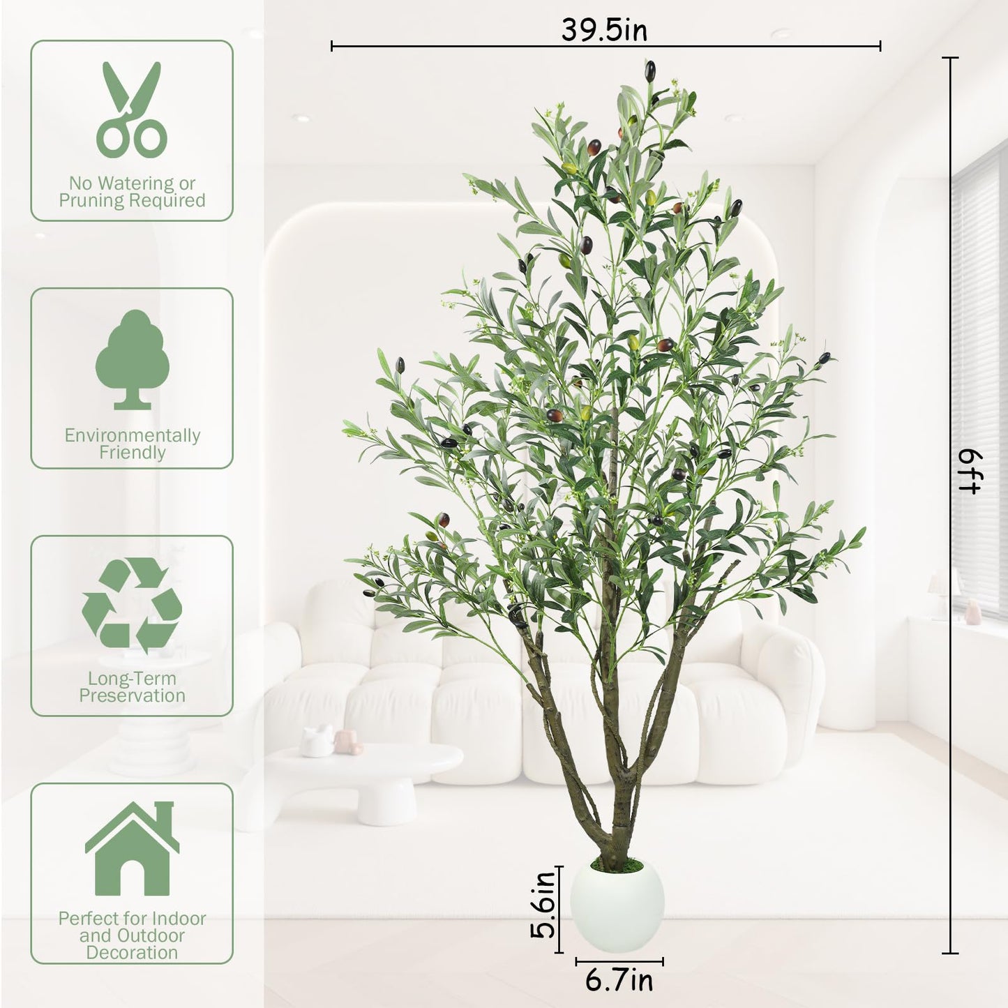 Caxchiling Artificial Olive Tree 5FT, Fake Tree for Indoor Outdoor, Lifelike Faux Large Floor Plants with Heavy Trunk with Vines and Ball-Shaped Pot, Home Office Living Room Bedroom Front Door Decor