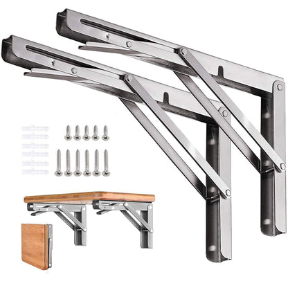 Folding Shelf Brackets - 24 Inch 2 Pcs Heavy Duty Metal Collapsible Triangle Shelf Bracket, DIY Wall Mounted Shelf Bracket, Space Saving for Bench Table