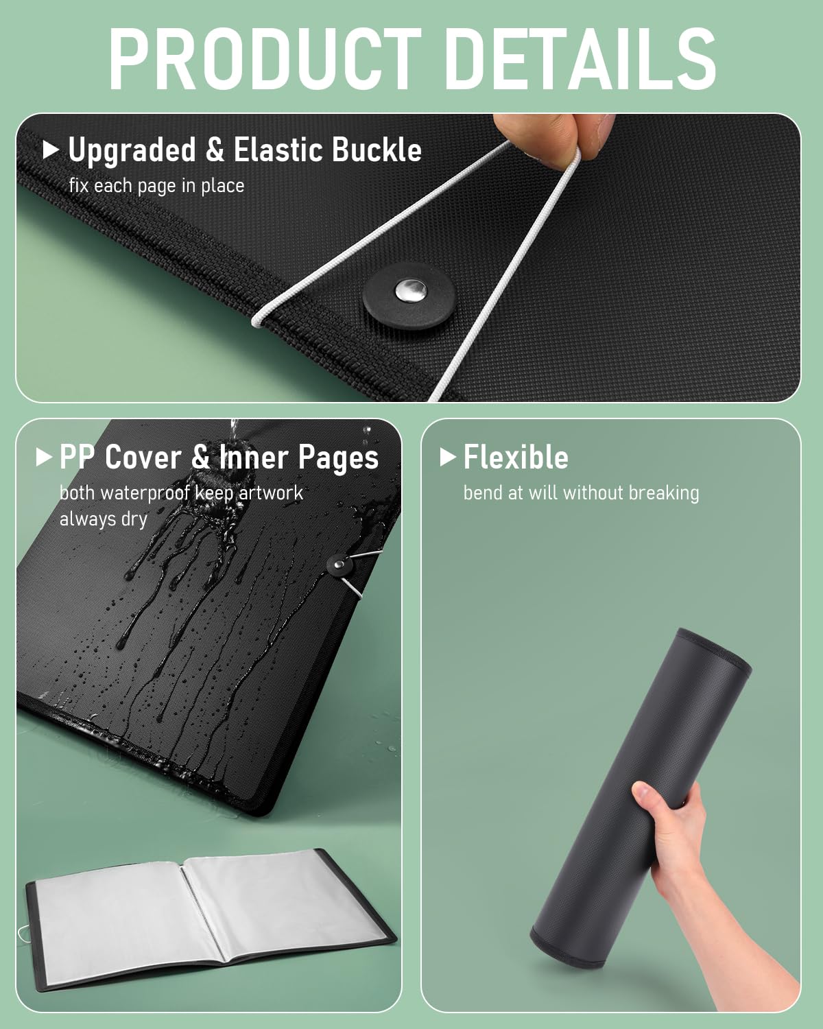 Nicpro 11x14 Art Portfolio Folder, 30 Pockets Display 60 Pages Art Painting Portfolio Binder with Clear Plastic Sleeves, Presentation Storage Book for Kids & Artists Artwork Drawing - (Black)