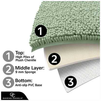 GC GAVENO CAVAILIA 2 Piece Non Slip Rubber Backed Mats - Super Absorbent Antibacterial Toilet Carpet Mat - Quick Dry Microfiber Chenille Rug Washable Bath Mats - Sage Green