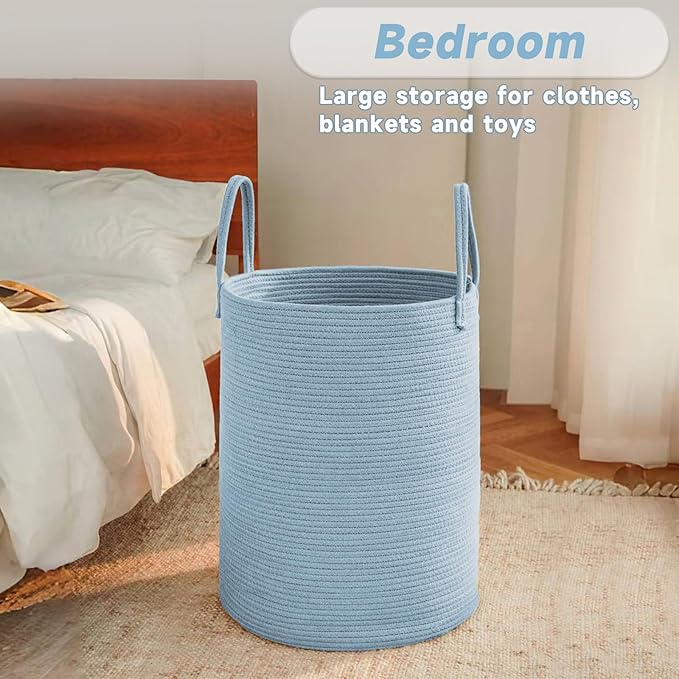 Large Woven Laundry Basket Hamper, 80L Cotton Rope Storage Bin