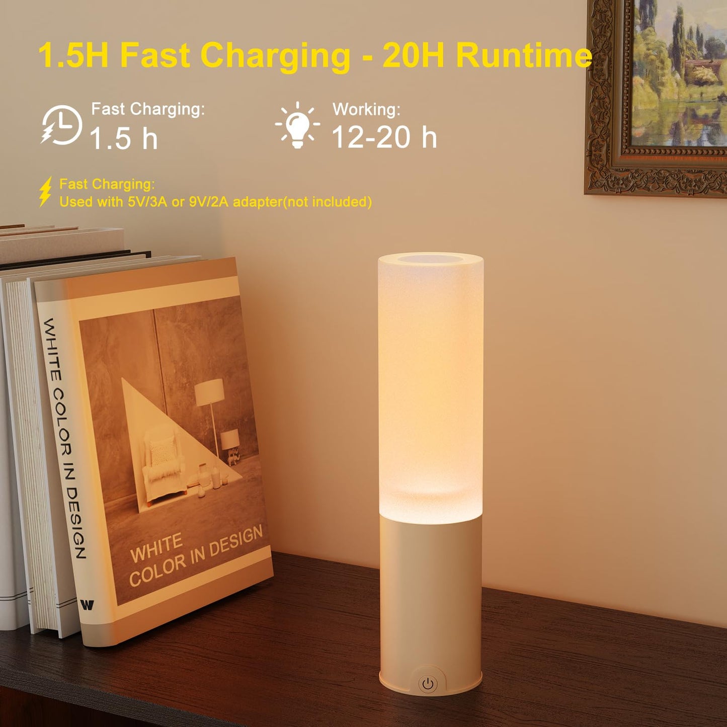 EppieBasic Cordless Table Lamp: 20H Battery Fast Charge - RGB Shower Lamp