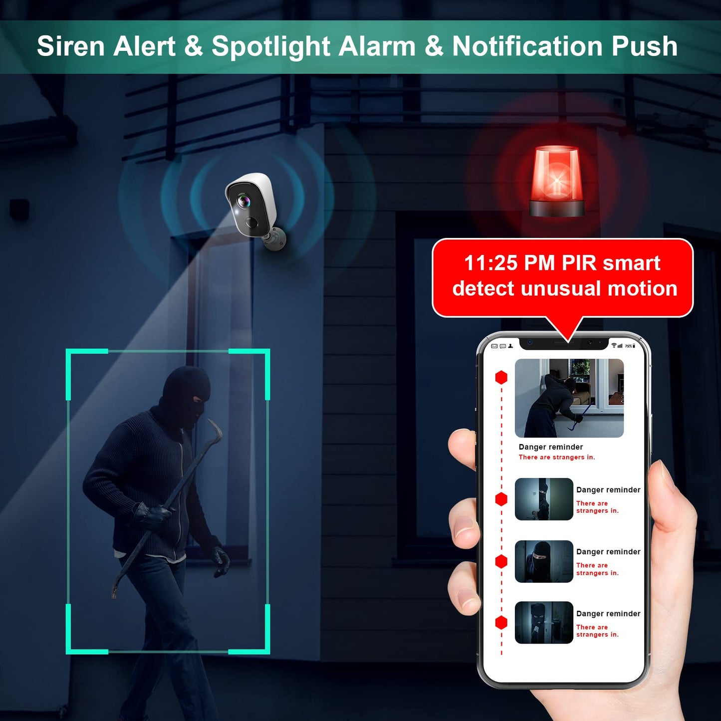Security Cameras Wireless Outdoor, 2K Battery Powered AI Motion Detection Spotlight Siren Alarm WiFi Surveillance Indoor Home Camera, Color Night Vision, 2-Way Talk, Waterproof, Cloud/SD Storage
