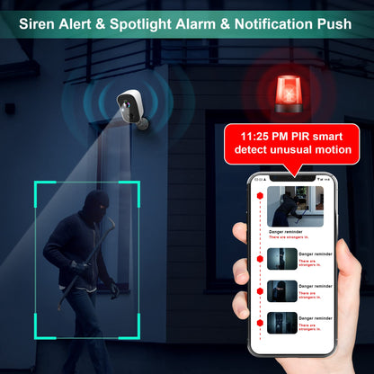Security Cameras Wireless Outdoor, 2K Battery Powered AI Motion Detection Spotlight Siren Alarm WiFi Surveillance Indoor Home Camera, Color Night Vision, 2-Way Talk, Waterproof, Cloud/SD Storage