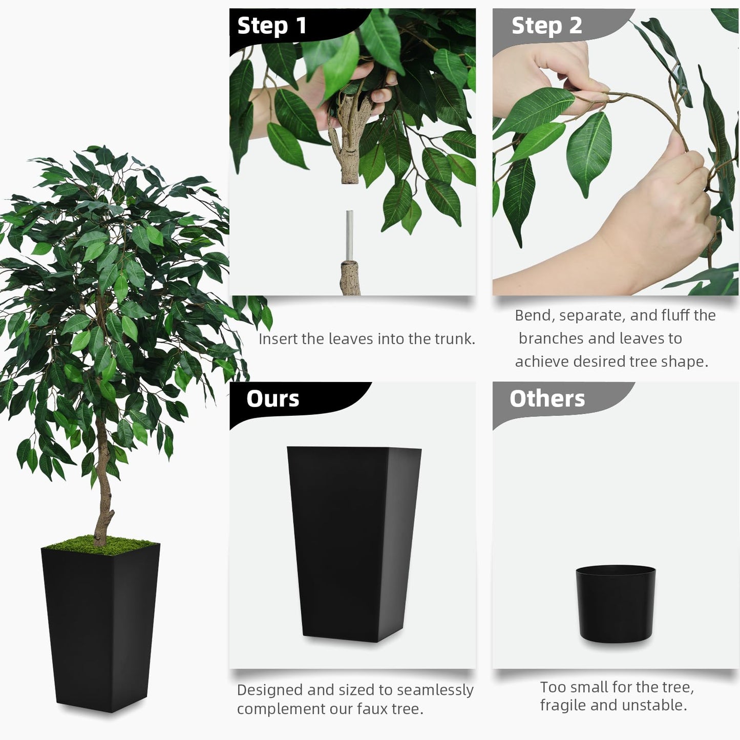 ASTIDY Artificial Ficus Tree 5FT - Faux Indoor Tree with Black Tall Planter - Fake Ficus Floor Plant in Pot - Artificial Silk Tree for Home Office Living Room Decor Indoor