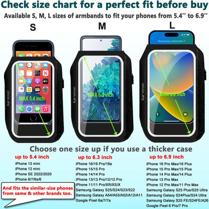 Karvense Running Phone Holder, Arm Band for Running for iPhone & Samsung Galaxy, Cell Phone Armband Holder for Walking, Gym, Workout, Men, Women, w/Adjustable Strap & Zipper Pocket (Black-L)