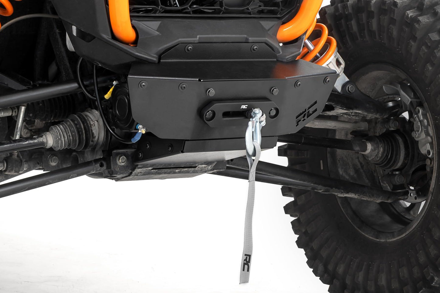 Rough Country Winch Mount with RS4500S Winch for Polaris RZR XP 1000 - Bolt-On Mounting Plate with 4500 LB Synthetic Rope Winch