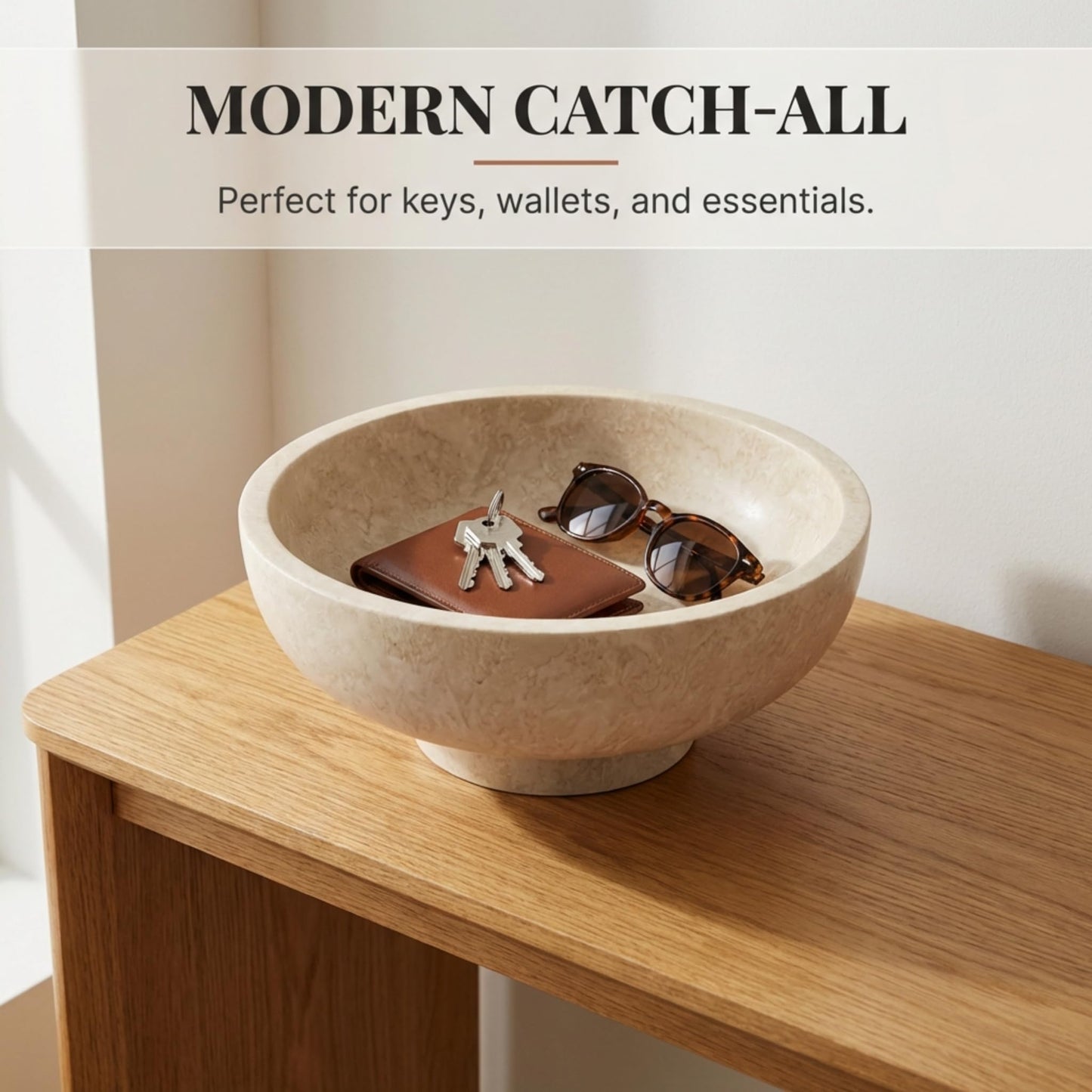 OAKOA Modern Fruit Bowl for Kitchen Counters - Large Decorative Bowl for Home Decor- Key Bowl for Entryway Table - Pedestal Bowl - Stone Bowl
