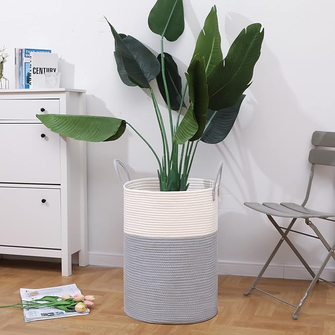 VIPOSCO Large Laundry Hamper, Tall Woven Rope Storage Basket