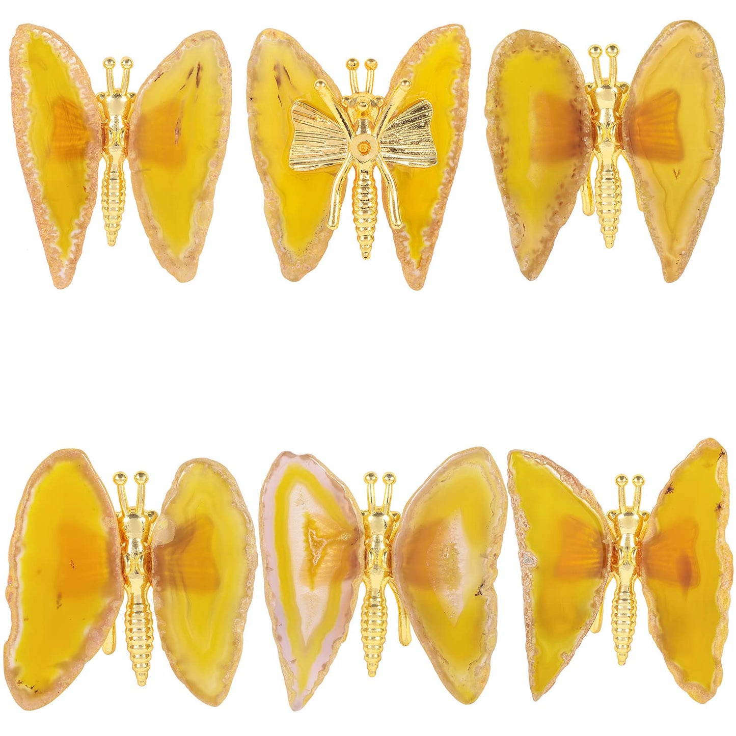 Rockcloud Set of 2 Agate Slices Butterfly Decorative Ornament, Butterfly Stand Figurine Collection for Home Office Desktop Decor, Yellow
