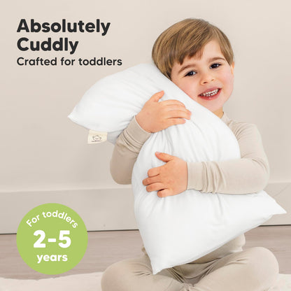 Toddler Pillow with Pillowcase - 13x18 My Little Cuddly Pillow, Viscose Derived From Bamboo Nursery Toddler Pillows for Sleeping,Kids Pillow,Small Travel Pillows,Mini Toddler Bed Pillow (Soft White)