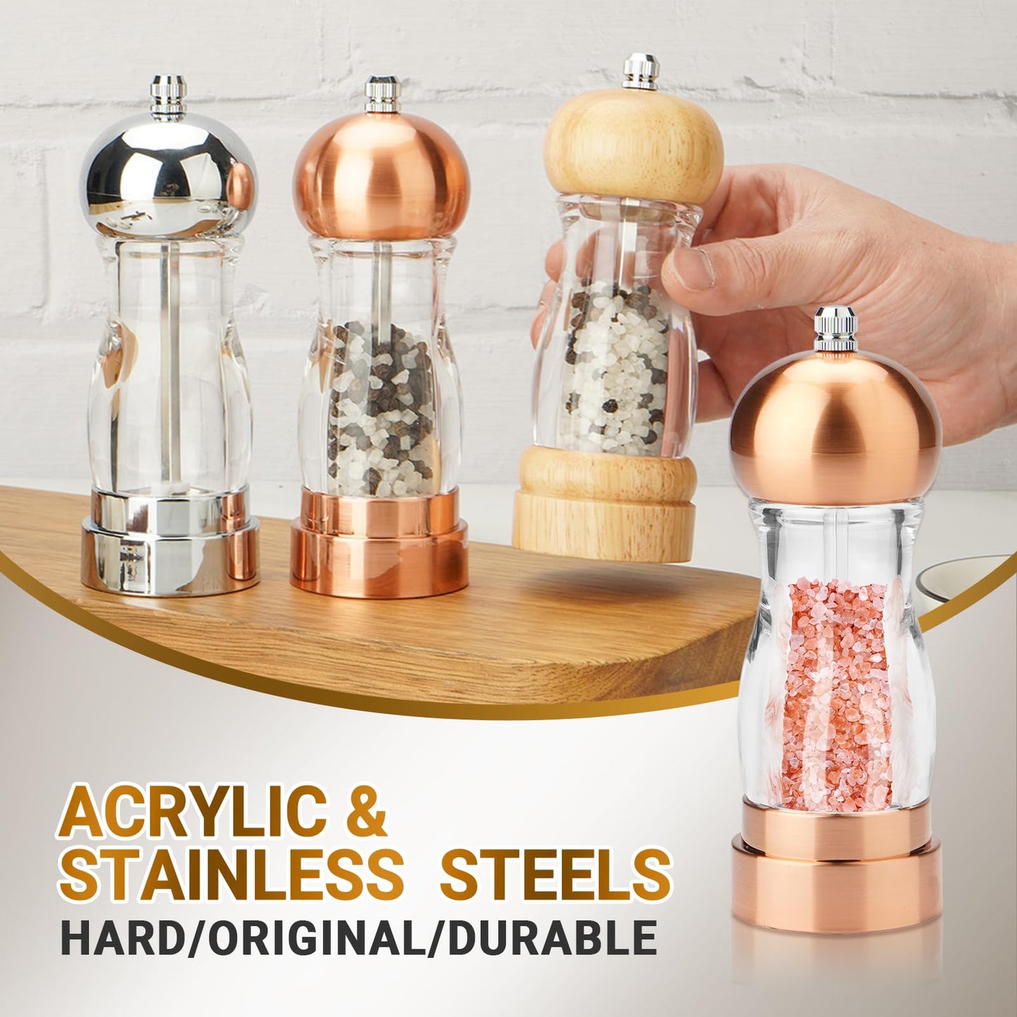 Pepper Grinder,Salt Grinder,Stainless Steel Salt and Pepper Grinder Set,Manual Salt & Pepper Grinders,Refillable Pepper Grinder Mill with Adjustable Coarseness, Ideal for Kitchen（5 Inches-2PCS）