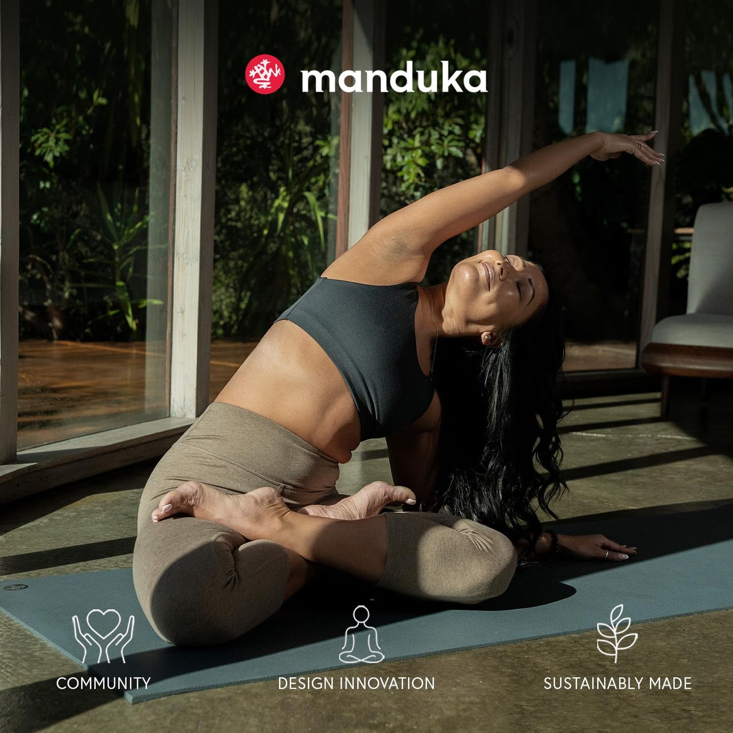 Manduka eKO Superlite Yoga Mat for Travel - Lightweight, Easy to Roll and Fold, Durable, Non Slip Grip, 1.5mm Thick, Charcoal Grey, 71" x 24"