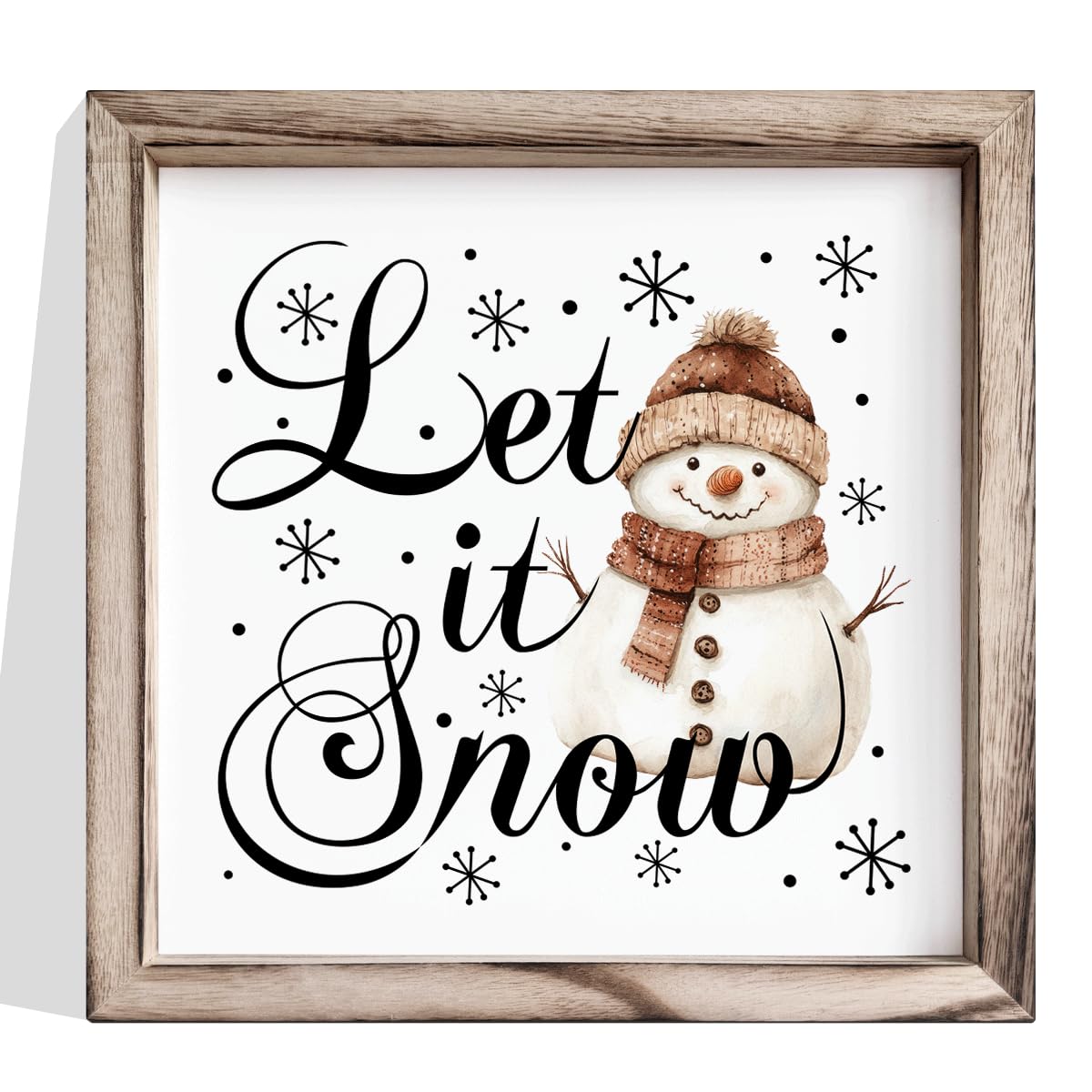 Christmas Wall Decor, Let It Snow Snowman Sign, Winter Framed Wood Wall Accent for Living Room Entryway or Playroom, MDF Holiday Hanging Plaque for Home