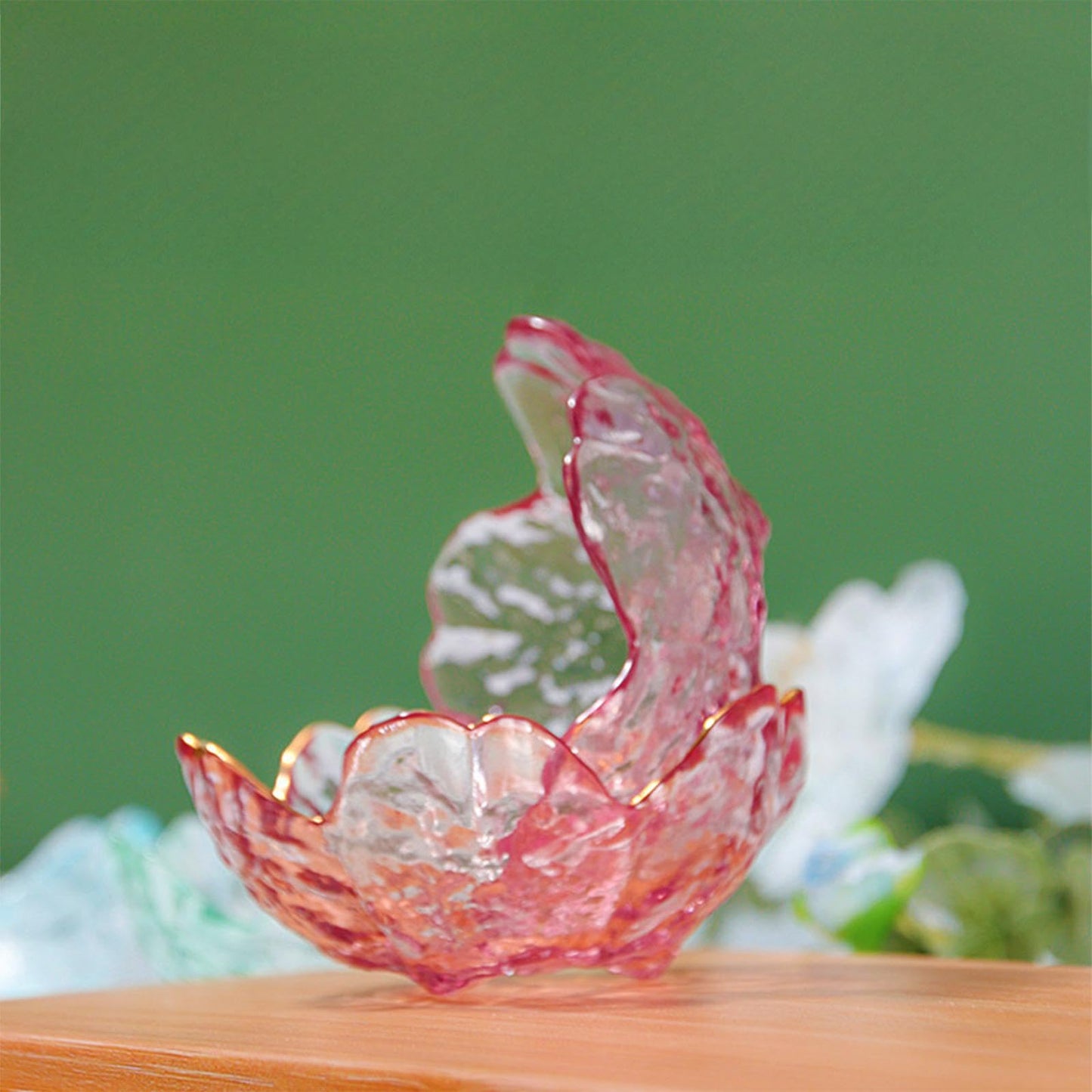 2 Set Handmade Glass Cherry Blossom Backflow and Stick Incense Holder with 9 Holes & Ash Catcher for Meditation, Yoga, Home & SPA Decor (2PCS - with Gilt-Edged)