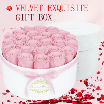 27 Forever Flowers in a Luxury Suede Box, Preserved Roses Birthday Gifts for Women, Romantic Anniversary Wedding Gifts for Women Her Girlfriend Wife Pink