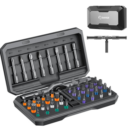 Saker 42 in 1 Magnetic Screwdriver Set, Multi Bit Free Combination Ratchet Screwdriver Set Portable Repair Tool Kit for Gifts, Furniture, Computer, Bicycle and DIY Grey