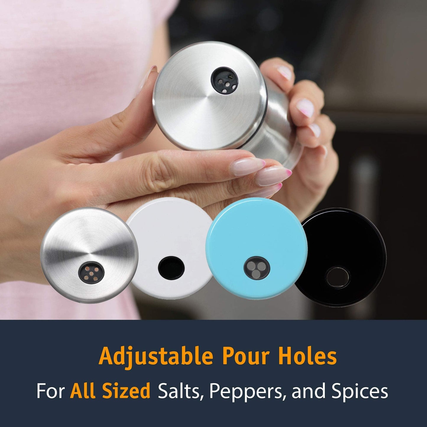 Salt and Pepper Shakers Set with Adjustable Pour Holes by CHEFVANTAGE - Stainless Steel