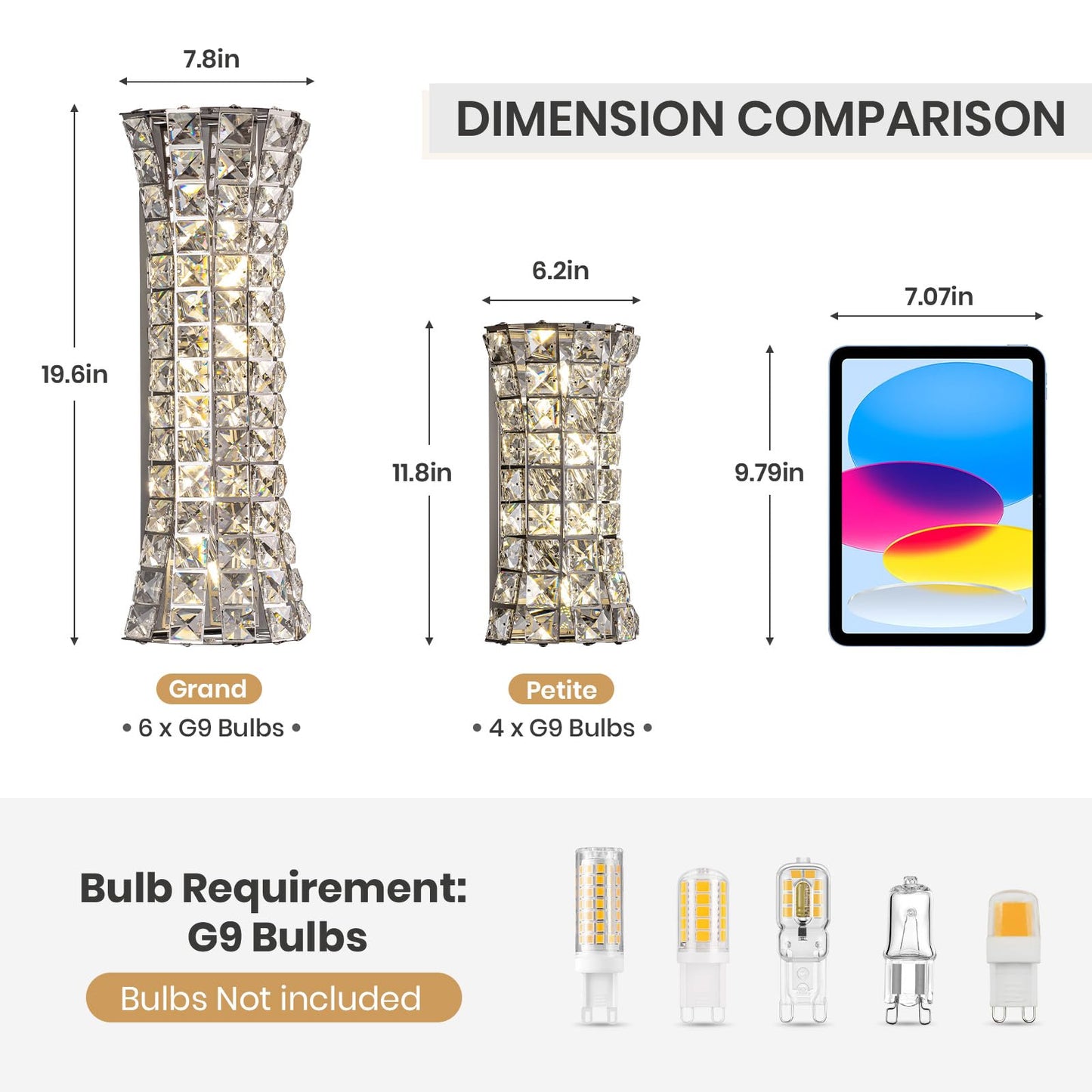 Kaiyuan Crystal Wall Light Fixtures,Modern Chrome Wall Lamp with Clear K9 Crystals,Luxury Crystal Wall Sconces for Living Room Bedroom Bathroom Hallway Doorway Stairway,Bedside