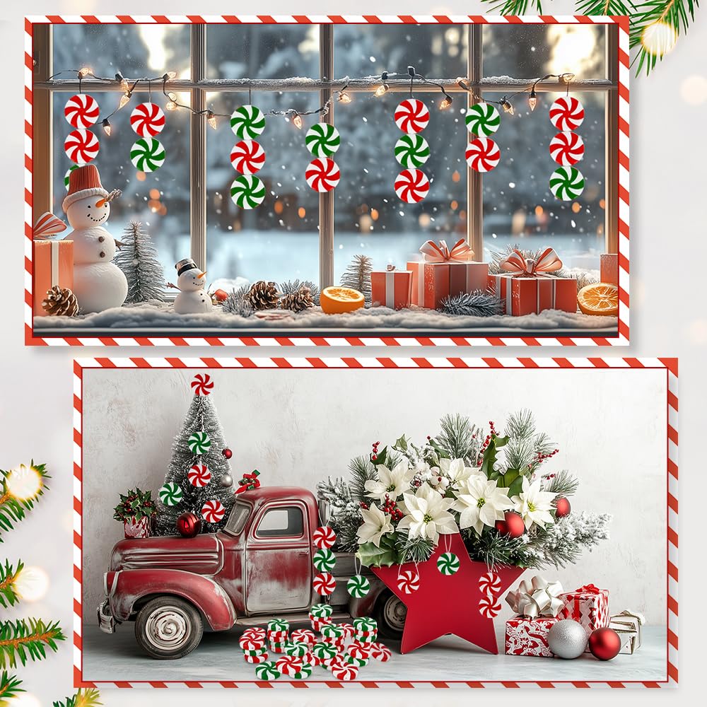 Candy Cane Hanging Peppermint Ornaments for Christmas Tree Decorations - 100 PCS Fake Plastic Candy Cane Ornaments in Red, Green, White