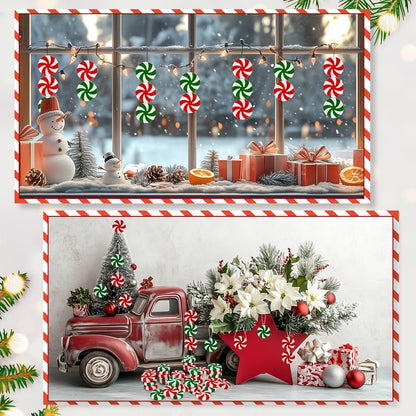 Candy Cane Hanging Peppermint Ornaments for Christmas Tree Decorations - 100 PCS Fake Plastic Candy Cane Ornaments in Red, Green, White