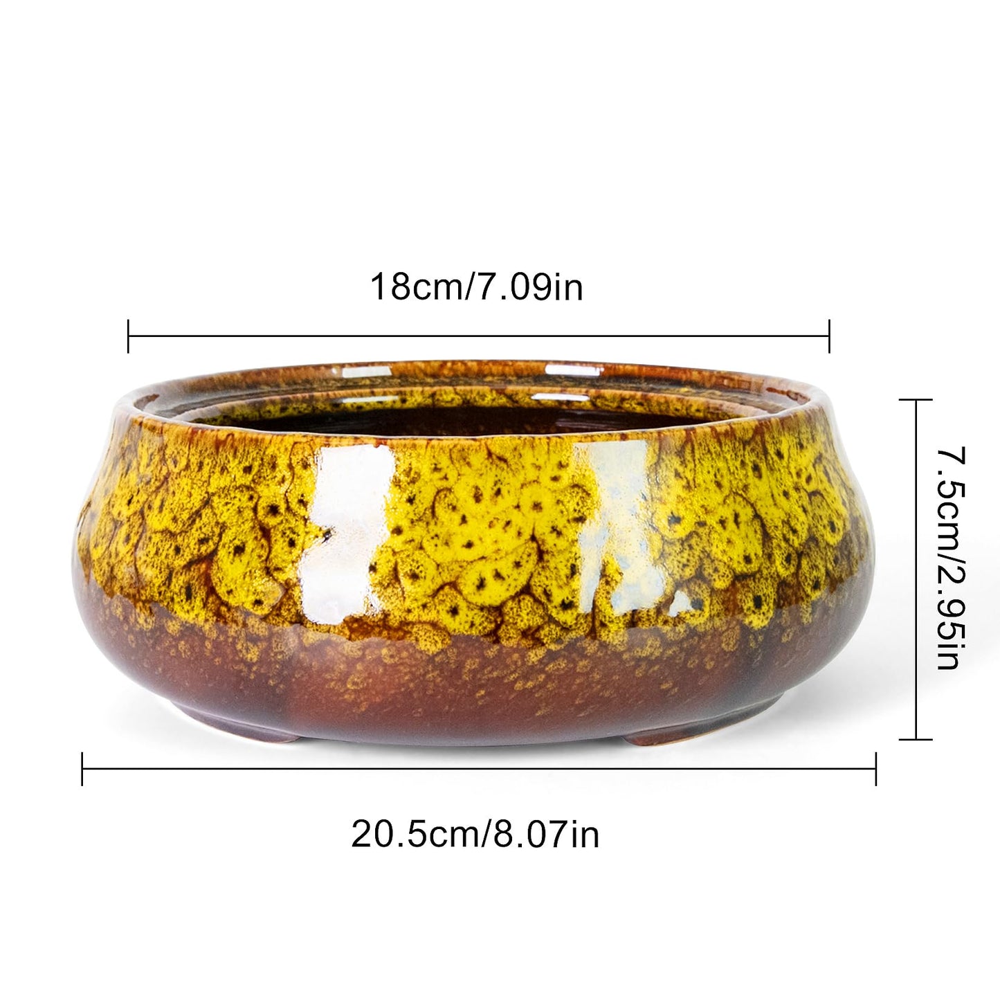 ARTKETTY Succulent Pots - 8 Inch Plant Pot, Large Bonsai Pots with Drainage, Ceramic Planters for Indoor Outdoor Plants, Round Shallow Cactus Flower Plant Container Bowl Decorative Home Garden