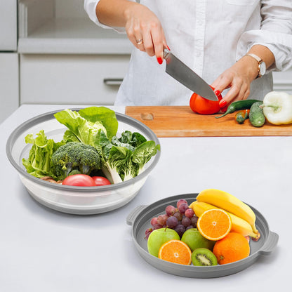 Microwave Splatter Cover for Food with Anti-scald Base Plate,Large Plastic & Silicone Vented Avoid Scalding Collapsible Guard Lid, Plate Holder & Kitchen Colander for Meal Prep-10.7 Inch (gray)