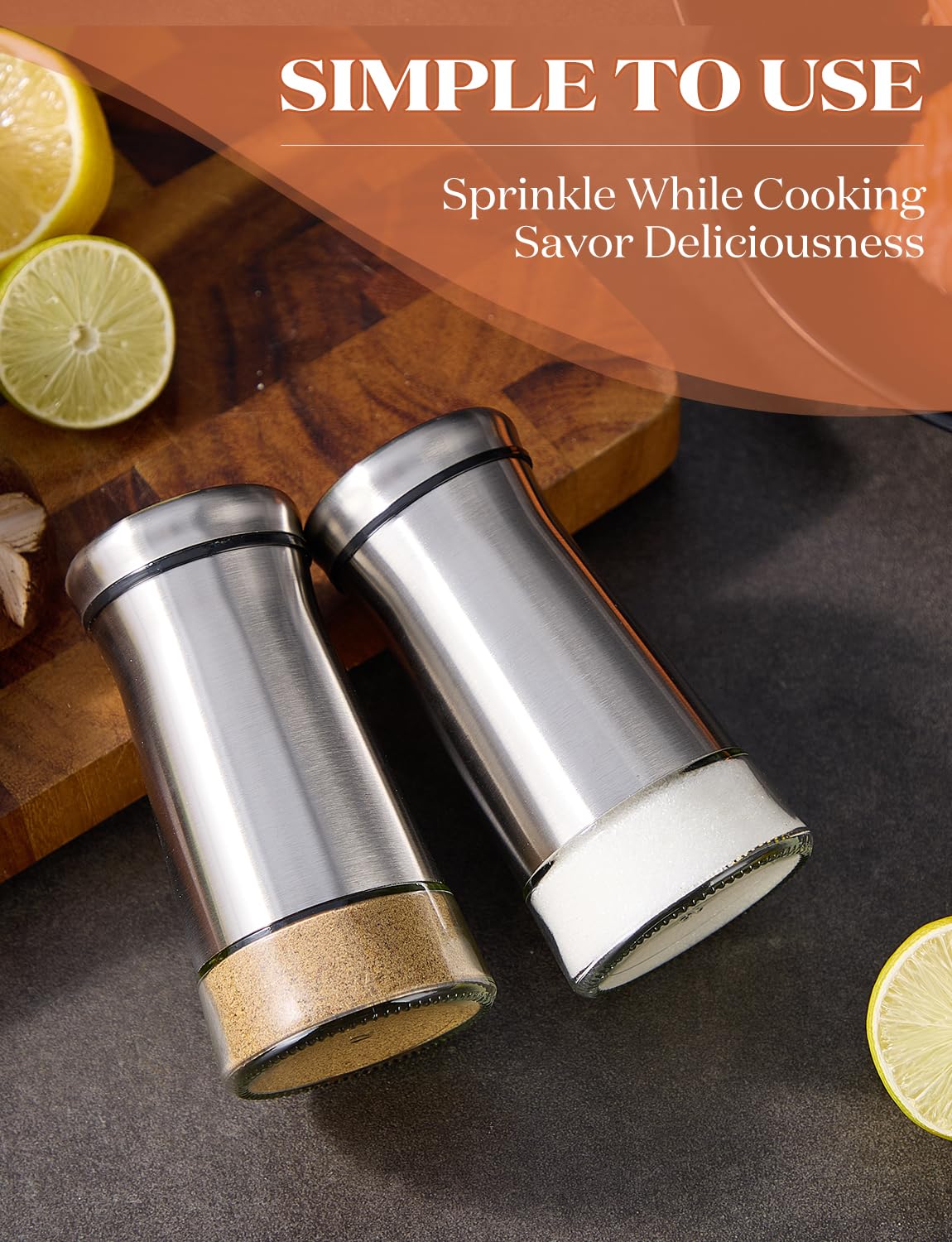 Salt and Pepper Shakers 2pcs with Adjustable Pour Holes Stainless Steel Salt Shaker and Pepper Shaker