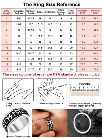FaithHeart Viking Rings Men Stainless Steel Fidget Ring Spinning Jewellery Norse Runes Band Cool Boys Ring Size O