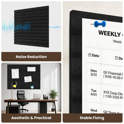 12-PCS Felt Bulletin Board 11.8" x 11.8", Self-Adhesive Sound-Absorbing Wall Panels, Suitable for Office, Classroom, and Home Decoration, Can Be Used to Stick Notes, Photos, and Memos(Black)