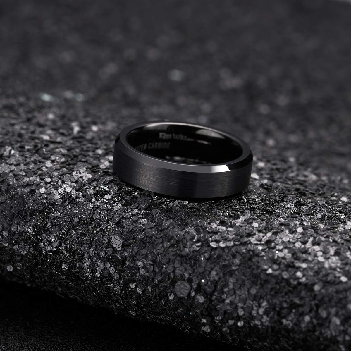 King Will 6mm Men's Black Wedding Ring - Brushed Matte Surface, Beveled Polished Edge, Comfort Fit Size 15