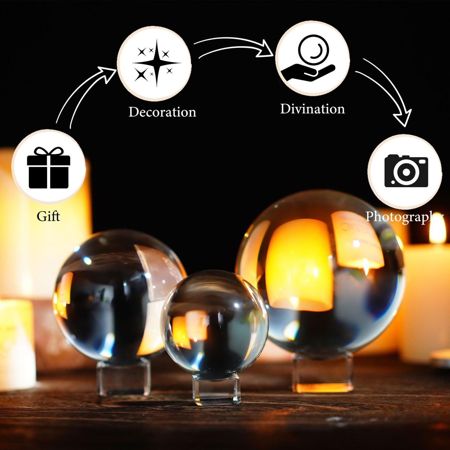 ZEERSHEE 3pcs 60/80/100mm Clear Crystal Balls with Stand Decorative Transparent Spheres Photography Prop for Magical Shots Fengshui Crystal Balls for Meditation Divination Decor