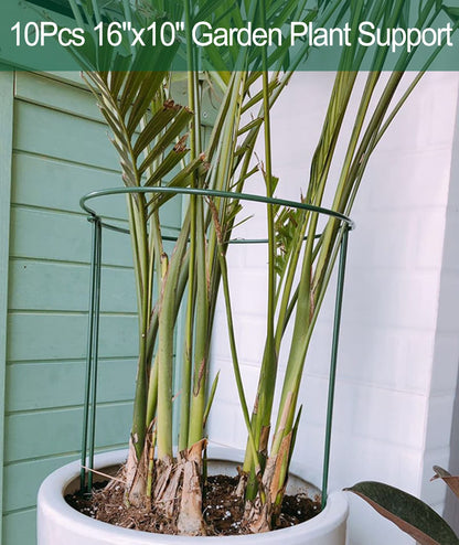10Pcs 10'' x 16'' Plant Support Stakes, Metal Garden Plant Stakes, Half Round Plant Support Ring Cage for Peonies Monstera Hydrangeas Roses Sedum Vegetables Tomatoes (25×40cm)