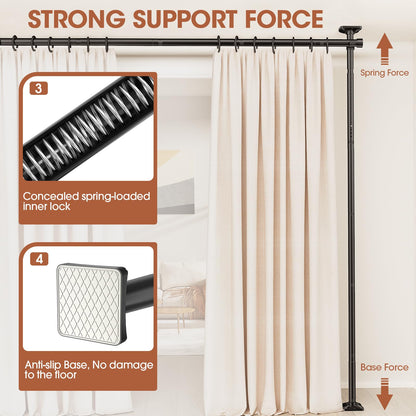 SUNALLY Room Divider No Drilling Curtain Rod Wall Divider for Room Separation, 4-10ft(H) 28-114inch(W) Adjustable, Heavy Duty Partition Space Separator Freestanding Tension Curtain Stand, Black