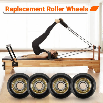 4 Pack Replacement Roller Wheels Compatible with Pilates Reformer, High-Precision Sealed Bearing Wheels for Smooth & Quiet Glide, Black Pilates Reformer Parts, 32mm Diameter 8mm Shaft