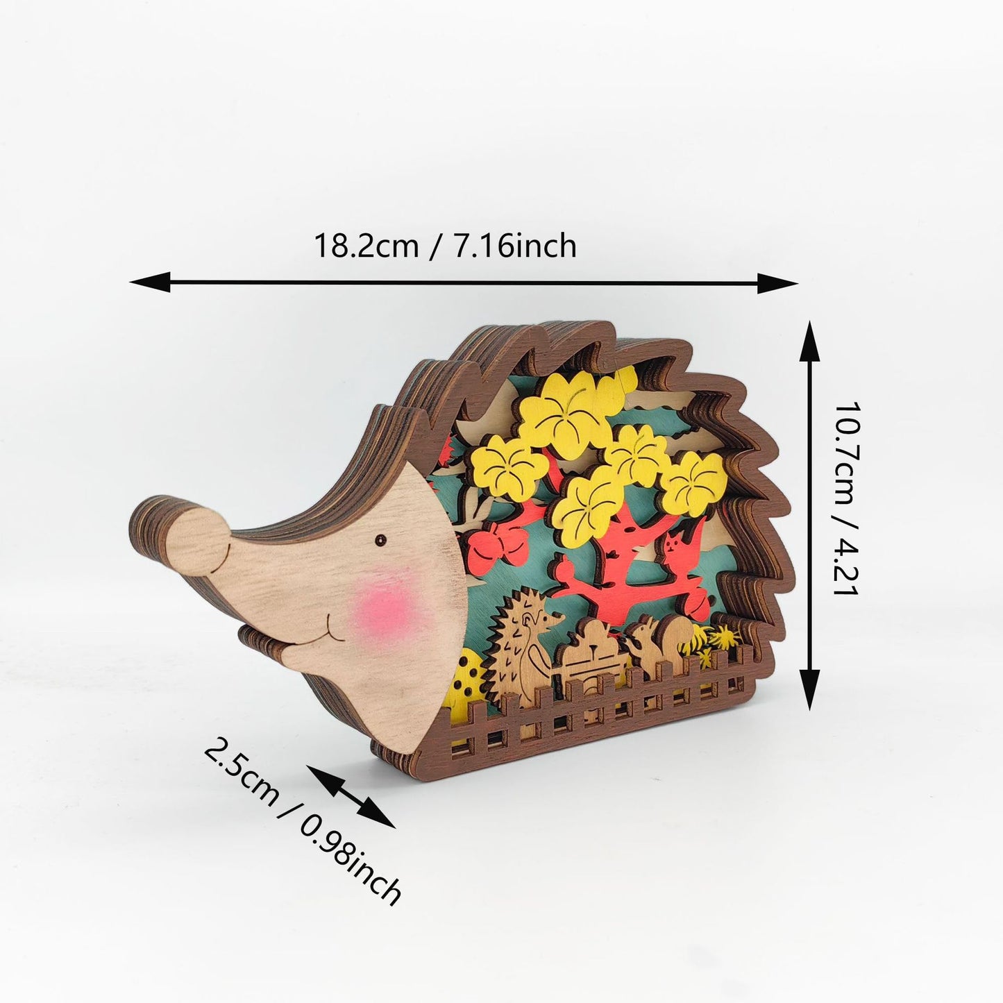 3D Wooden Carving Animals Lamp - Creative Fox Squirrel Wood Carved LED Night Light Garden Yard Wooden Animals Sculpture Ornaments Desktop Home Decor Birthday Gifts for Family Friend (Hedgehog)