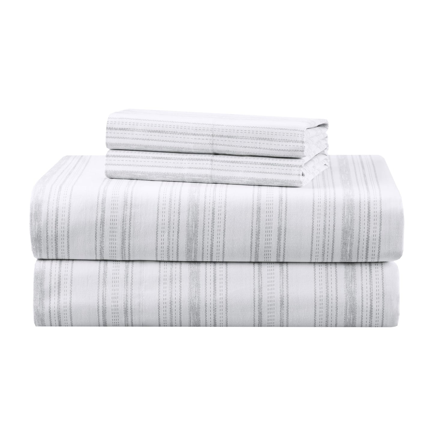 Comfort Spaces 100% Cotton Sheets King, Breathable, Naturally Cool Cotton Sheets, Soft Cotton Bed Sheets with 14" Elastic Pocket Fits up to 16" Mattress, All Seasons Sheet Set, Good Vibes Grey 4 Piece