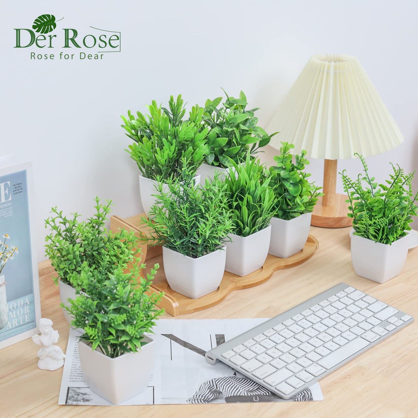 Der Rose 8 Pack Fake Plants Small Artificial Faux Potted Plants for Home Office Farmhouse Bathroom Bedroom Decor Indoor