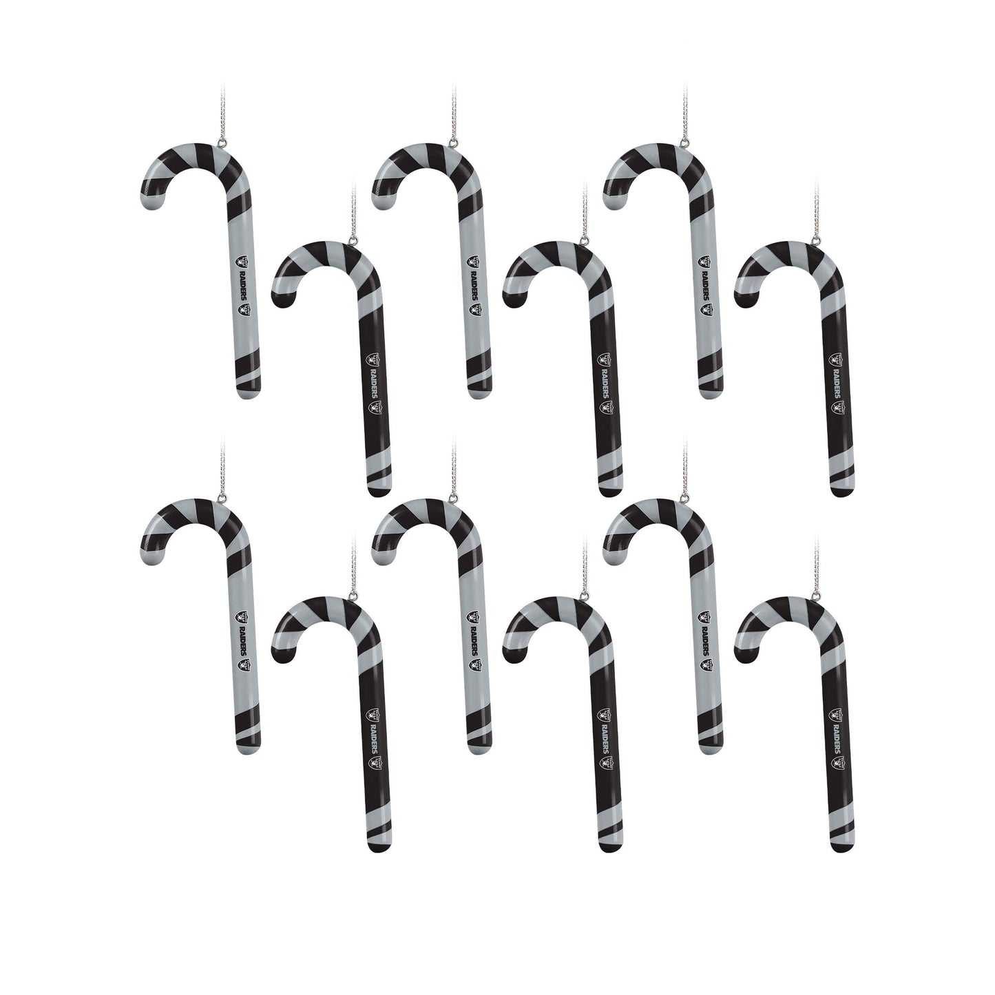 FOCO Las Vegas Raiders NFL 12 Pack Candy Cane Ornament Set