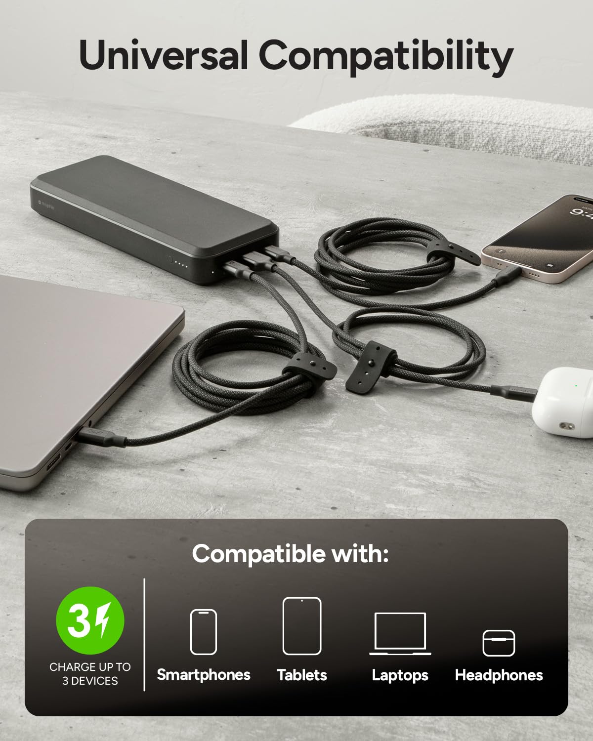 Mophie powerstation prime20 - Ultra-Compact Portable Power Bank with 20,000mAh Internal Battery, 18W USB-C PD Fast Charging, 3-Device Simultaneous Charging, Eco-Friendly Design