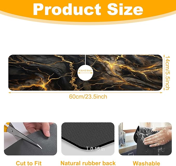 2 Pack Marble Texture Sink Splash Guard Faucet Mat Liquid Gold Marble Texture