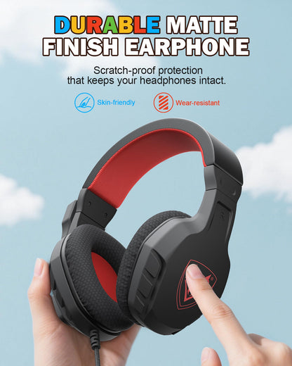 NUBWO U3 Gaming Headset with Microphone, Safe Volume Limited, Kids Headphones for Switch, Super Lightweight, Rich Sound, 3.5mm Jack for NS, PS4, PS5, Xbox, Tablet, iPad Computer, Red