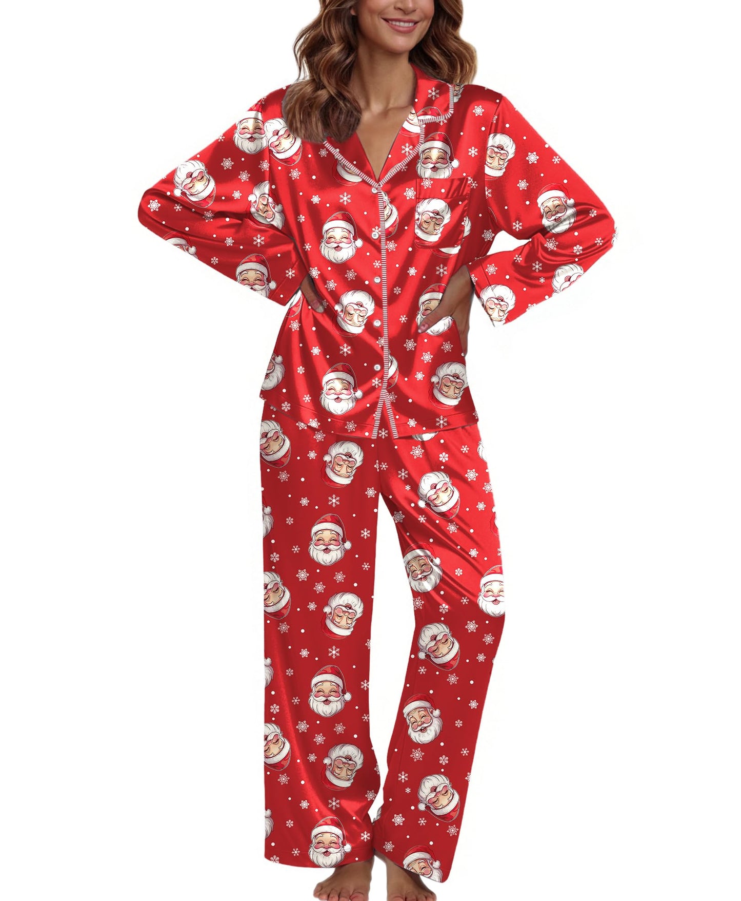 Ekouaer Pajamas For Women Set Silk Pjs 2 Piece Satin Sleepwear Long Sleeve Button Down Lounge Sets With Pant