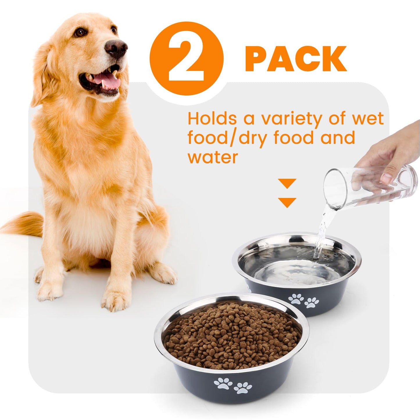 2 Pack Dog Bowls (1560ML), Stainless Steel Dog Bowls with Nonslip Silicone Bottom, Pet Feeding Bowls for Cat, Pups-Food and Water Bowls for Small Medium Large Dogs