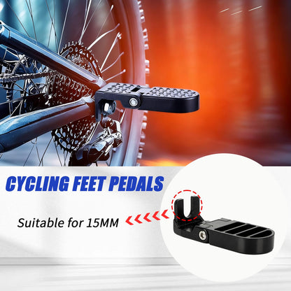 PSLER 2PCS Bike Rear Pedals - Aluminium Non-Slip Ebike Foot Pegs for Passenger, Universal Motorcycle Bicycle Folding Foot Pedal, Fit for E-Bike, Mountain Bike, 15mm U-Shaped Slot Opening