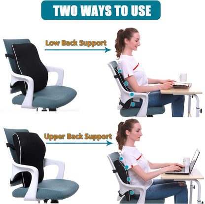 QUTOOL Lumbar Support Pillow for Office Chair Car Memory Foam Back Cushion Large Back Support Pillow for Computer, Gaming Chair, Recliner Double Adjustable Straps