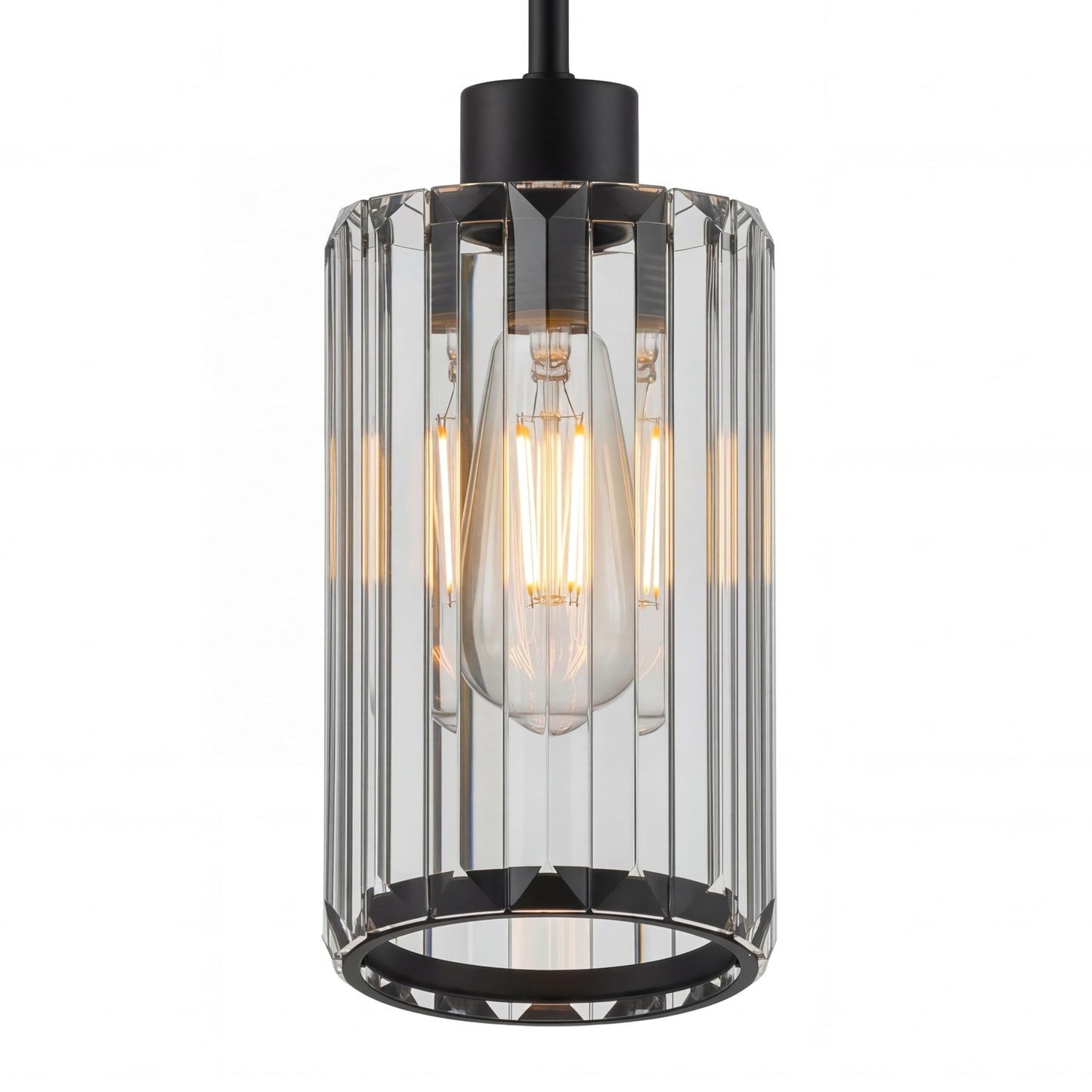 Virelite Modern Clear Fluted Glass Pendant Light 1 Pack - Thick Ribbed Glass with Soft Glow, Adjustable E26 Hanging Lamp for Kitchen Island & Dining Room