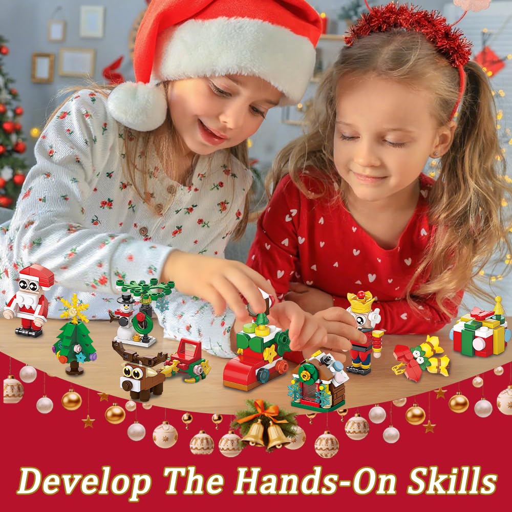 JOICEE Christmas Ornaments Building Blocks, 18 Pack Xmas Tree Ornaments Building Sets with Strings Hanging Decoration Toys for Kids Holiday Party Favors Gifts Stocking Stuffers